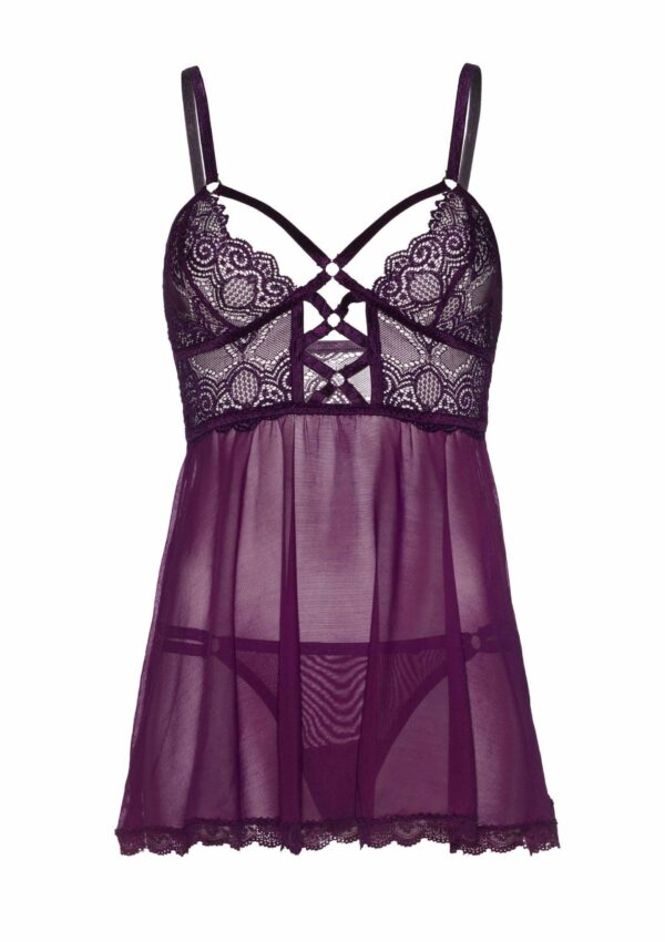 Babydoll in pizzo trasparente e perizoma